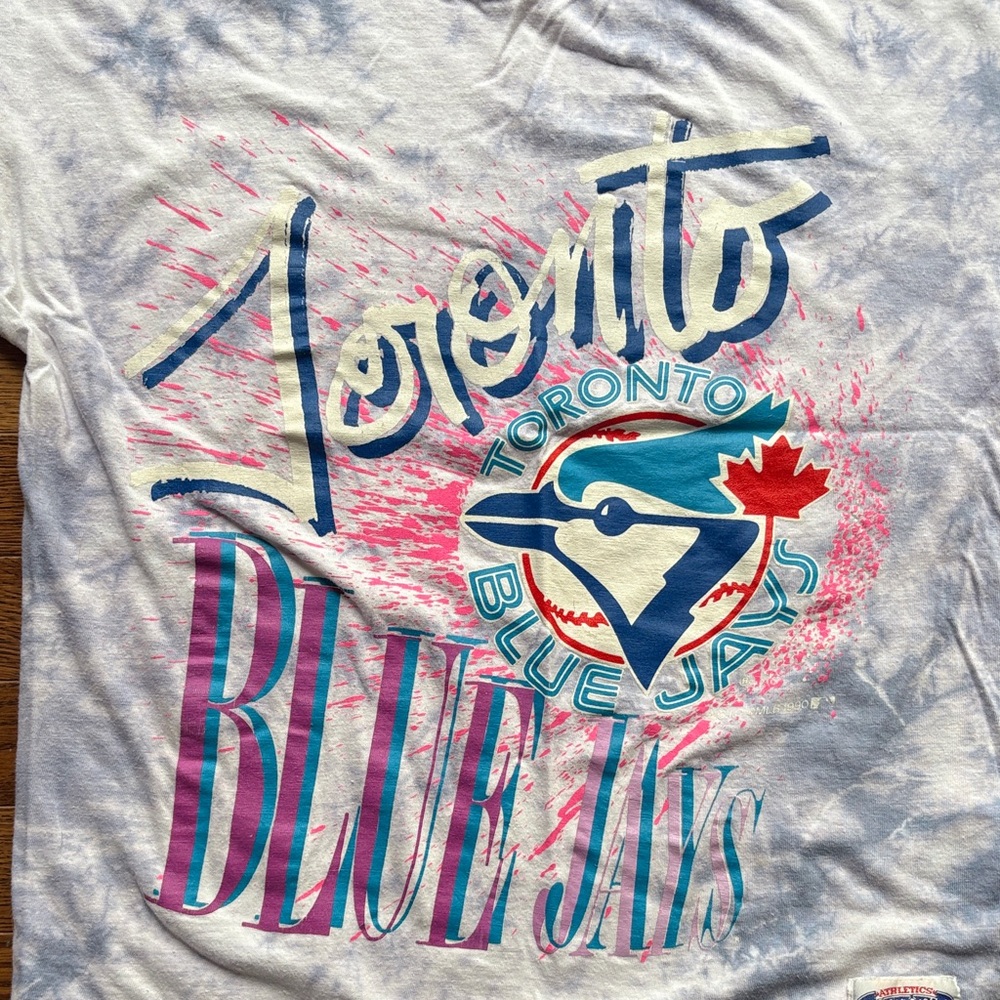 1990s Vintage Toronto Blue Jays Tie Die Logo T-Shirt - Picture 4 of 7